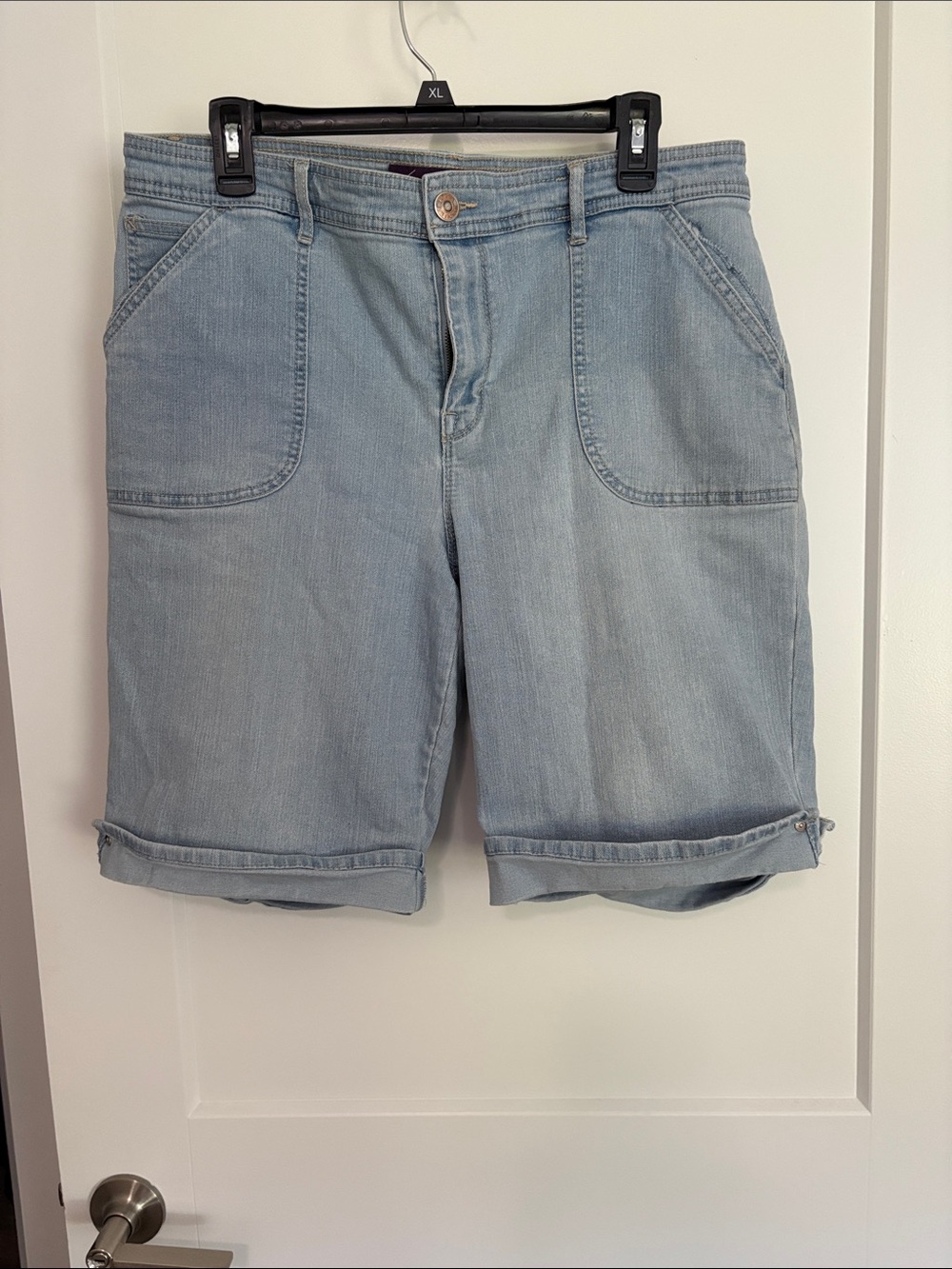 Light Wash Denim Women’s Shorts - Casual Rolled Hem